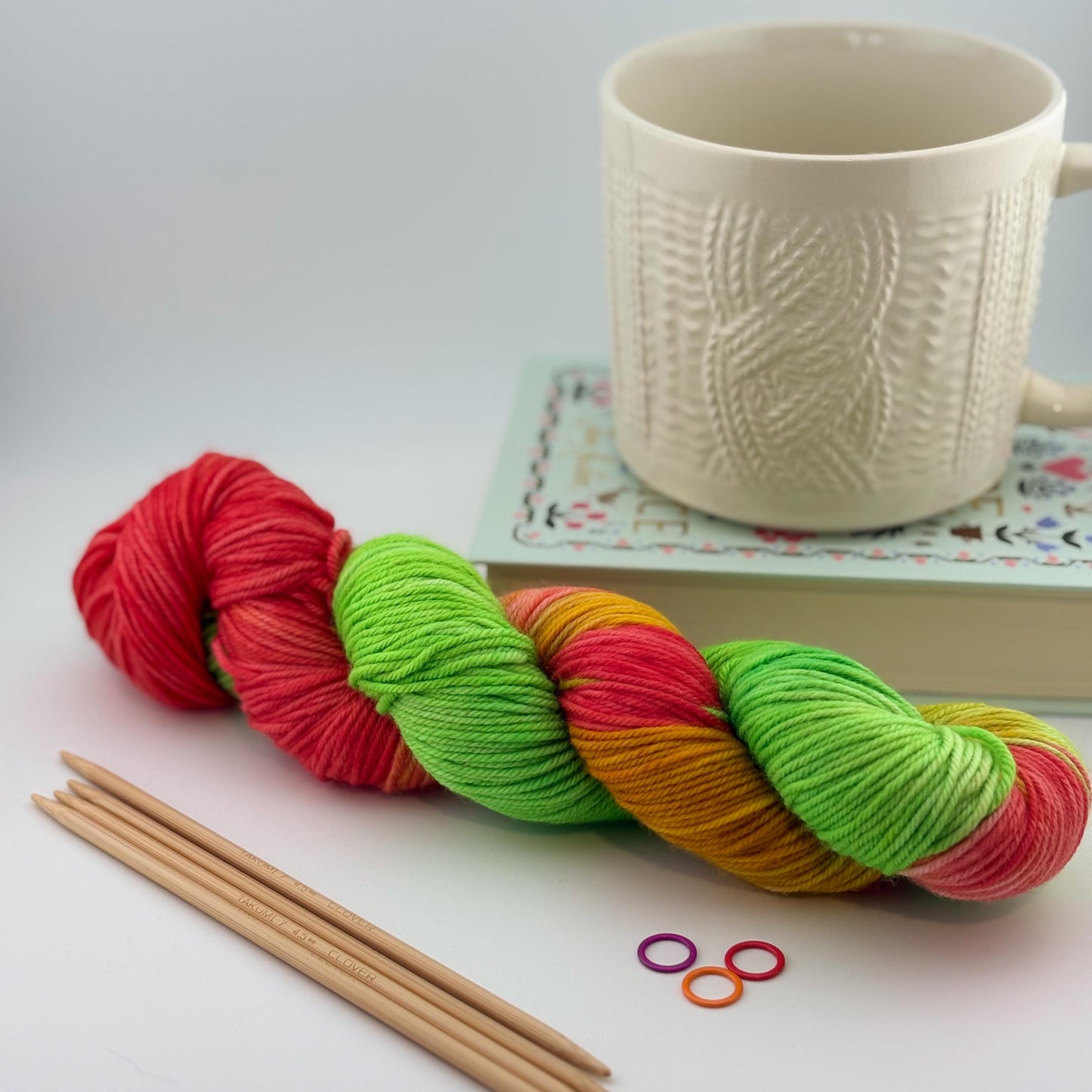 Hand Dyed Yarn, DK Weight, Superwash Merino, Cashmere, and Nylon in Bright Christmas