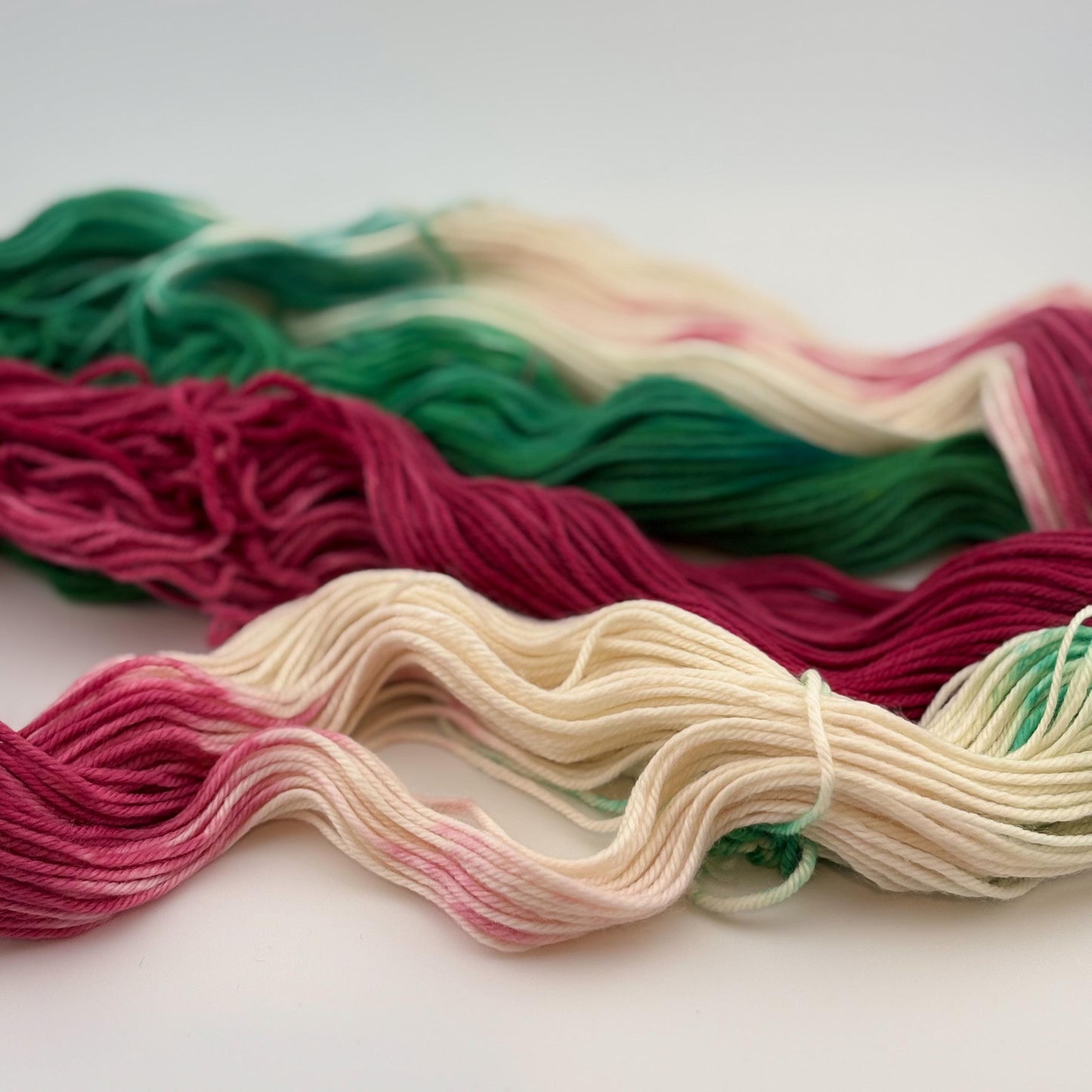 Hand Dyed Yarn, DK Weight, Superwash Merino, Cashmere, and Nylon in Old Fashioned Christmas