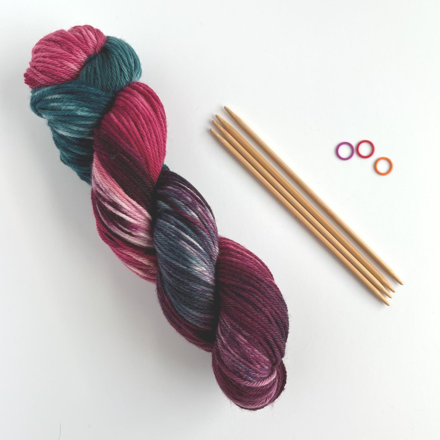 Hand Dyed Yarn, Worsted Weight, Superwash Merino, in Wandering Berry