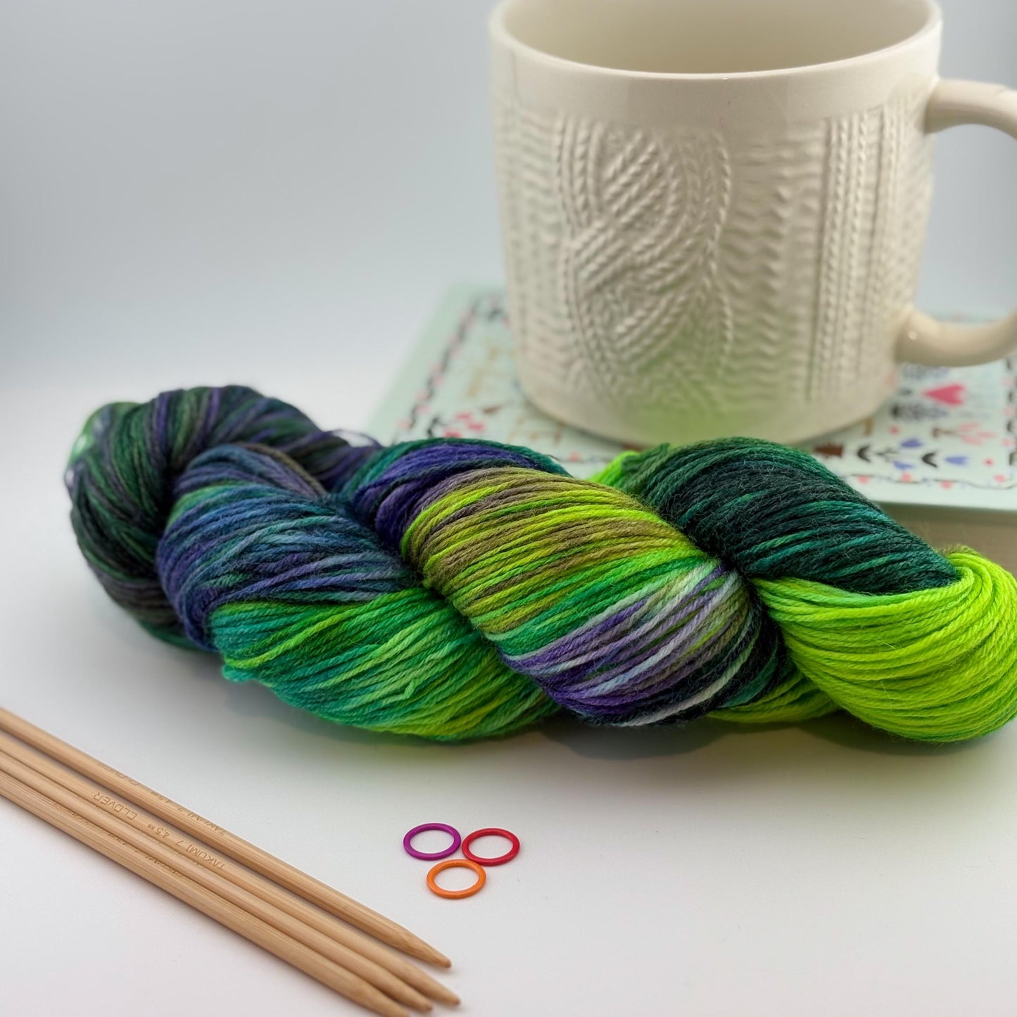 Hand Dyed Yarn, Fingering Weight, Superwash BFL with Bamboo, Clover Fields
