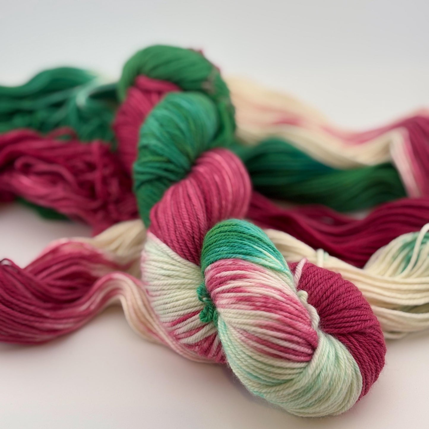 Hand Dyed Yarn, DK Weight, Superwash Merino, Cashmere, and Nylon in Old Fashioned Christmas