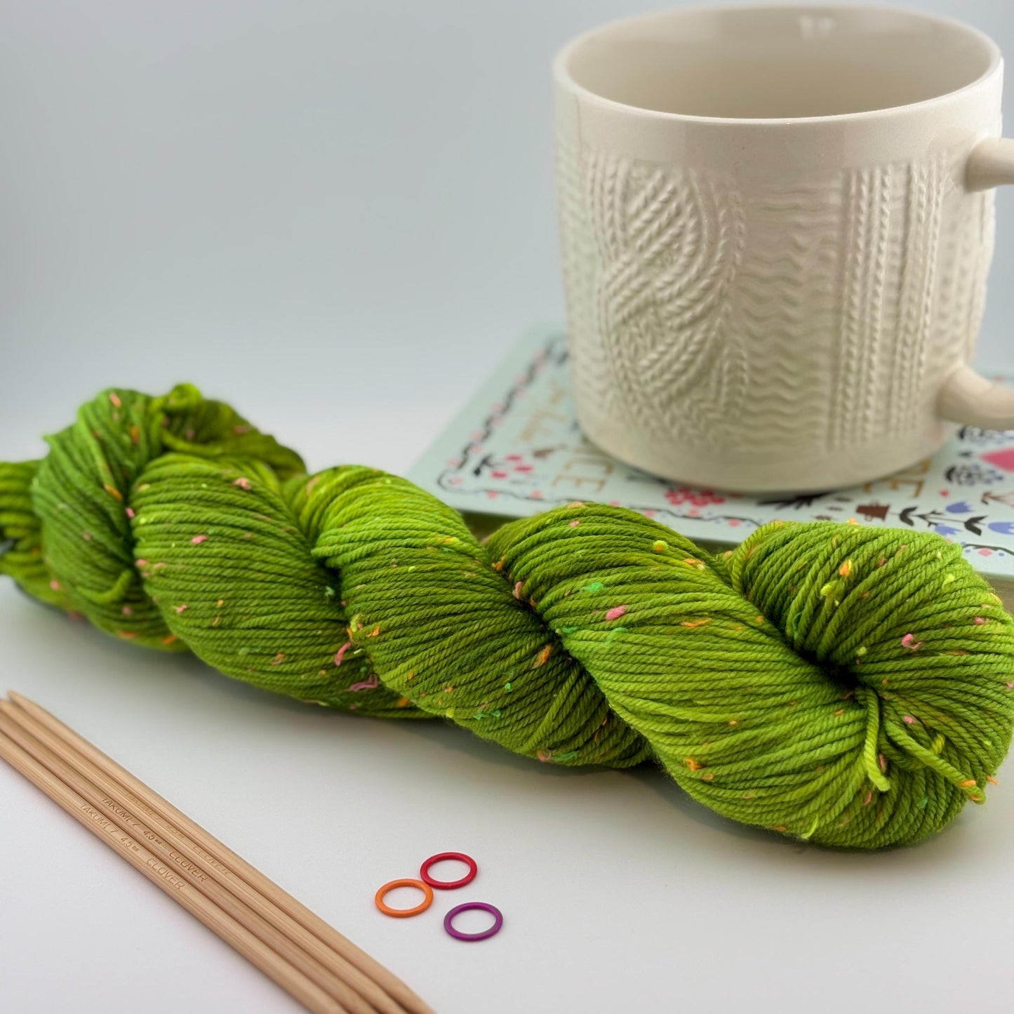 Hand Dyed Yarn, DK Weight, Superwash Merino and Neon Donegal Nep in Radioactive