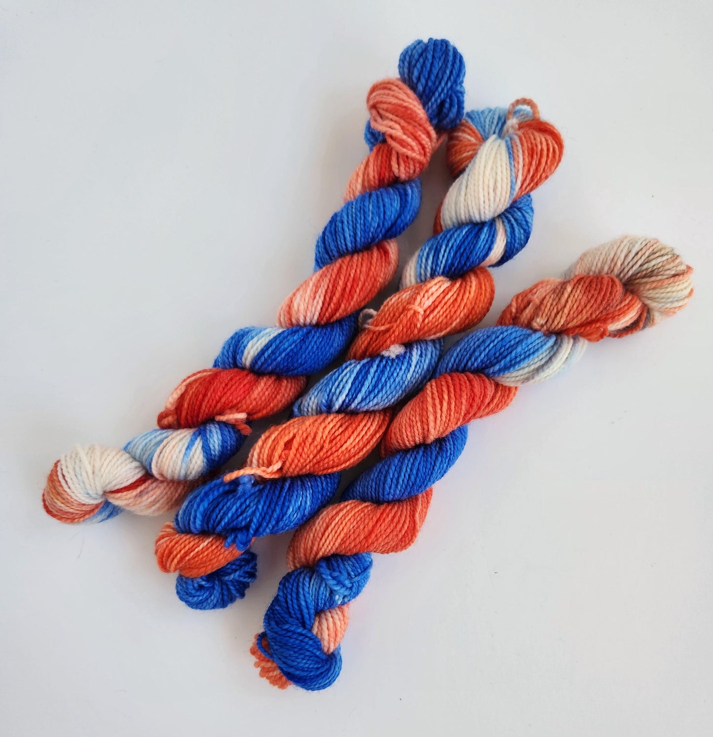 Hand Dyed Superwash Merino Mini Skein: Red, White & Blue Sock Yarn