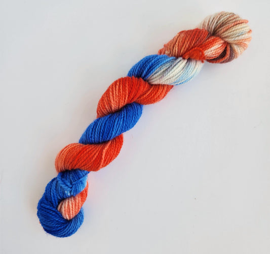 Hand Dyed Superwash Merino Mini Skein: Red, White & Blue Sock Yarn