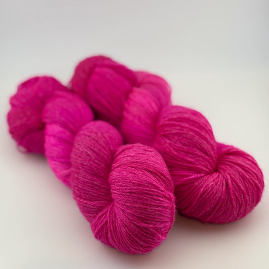 Hand Dyed Yarn, Fingering Weight, Superwash BFL with Bamboo, Pink Tiff Colorway