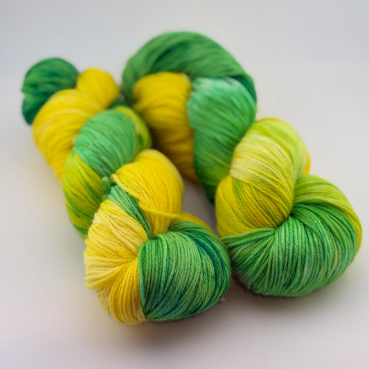 Hand Dyed Yarn, Fingering Weight, Superwash Merino, Cashmere, and Nylon in Lemon Lime
