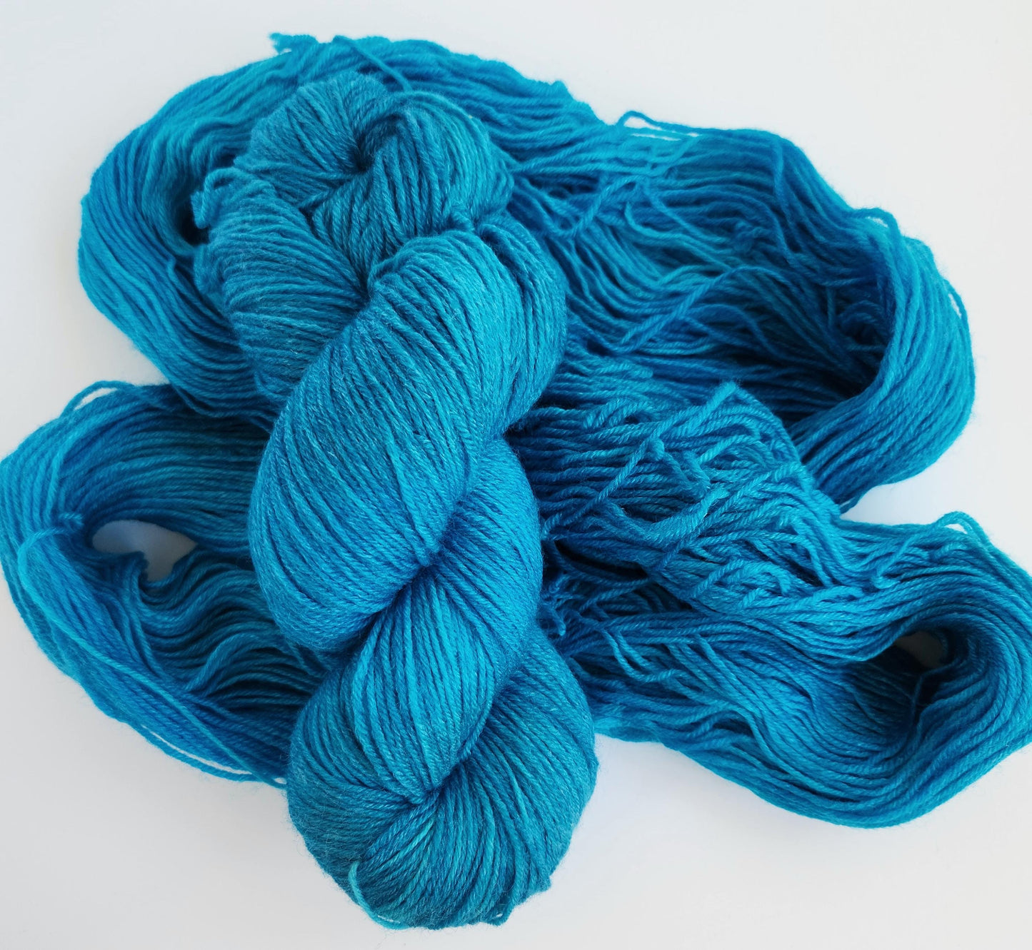 Hand Dyed Yarn, Fingering Weight, Superwash BFL with Bamboo, Caribbean Blue Colorway