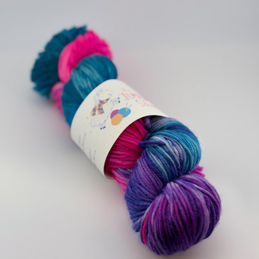 Hand Dyed Yarn, DK Weight, Superwash Merino, Cashmere, and Nylon in Nineties
