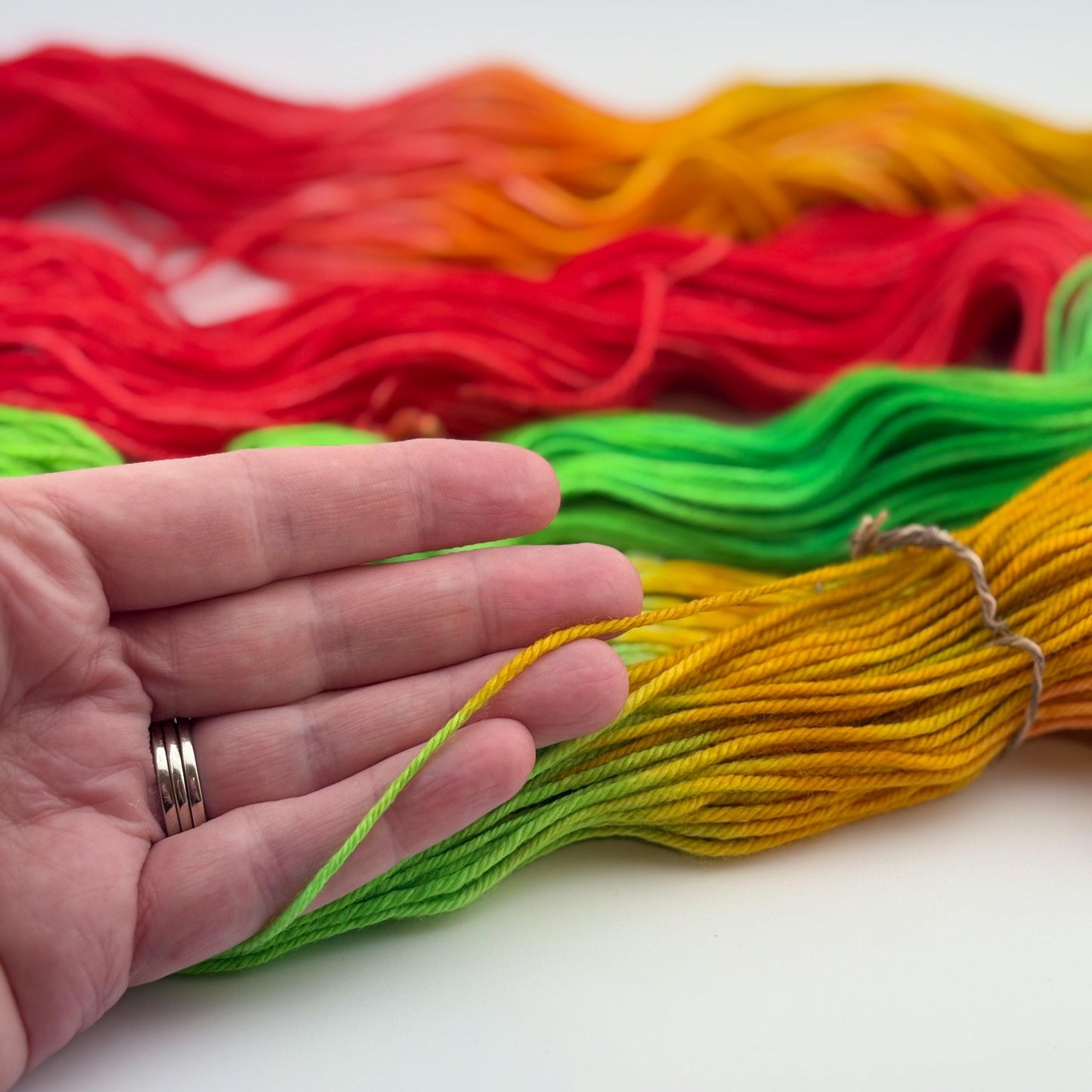 Hand Dyed Yarn, DK Weight, Superwash Merino, Cashmere, and Nylon in Bright Christmas