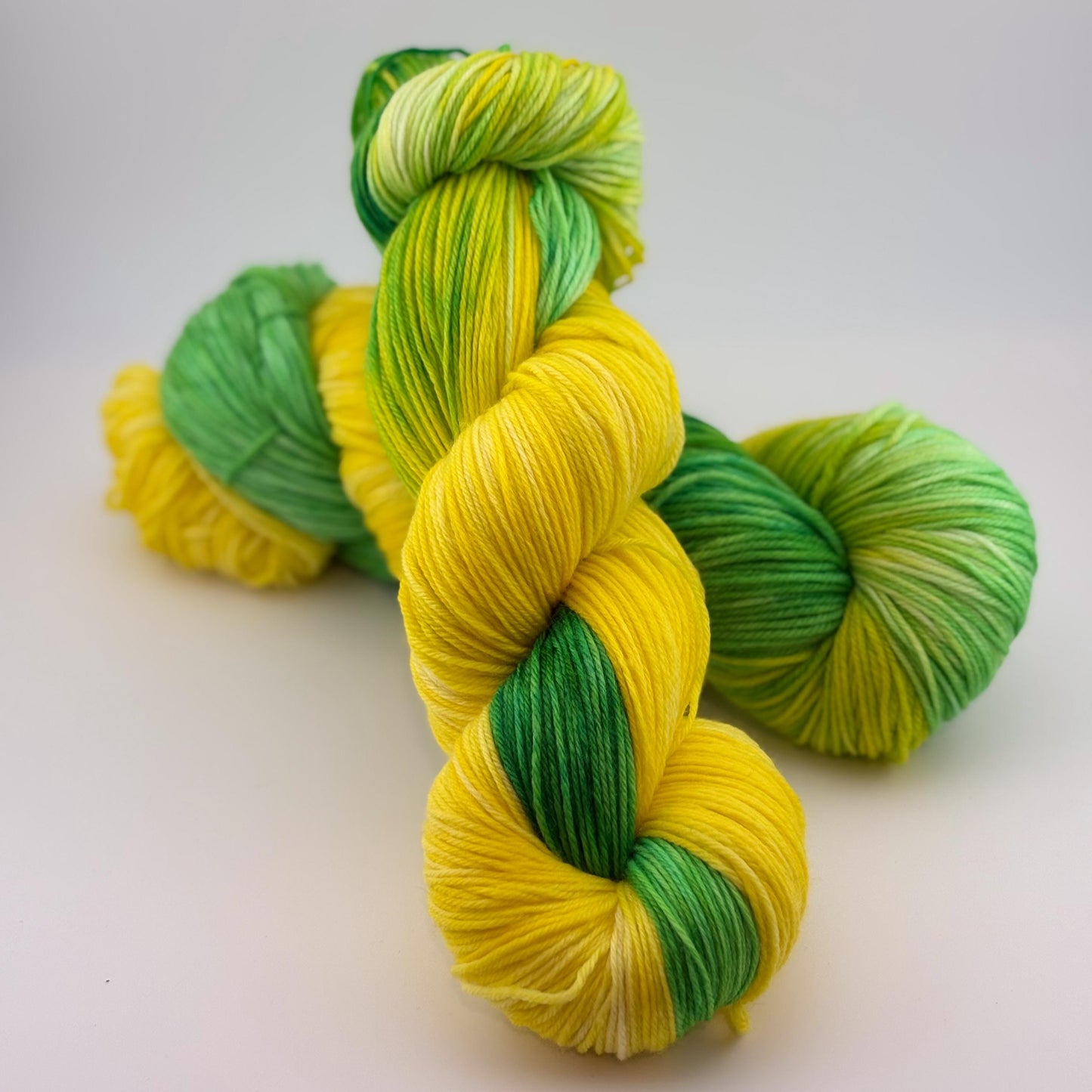 Hand Dyed Yarn, Fingering Weight, Superwash Merino, Cashmere, and Nylon in Lemon Lime