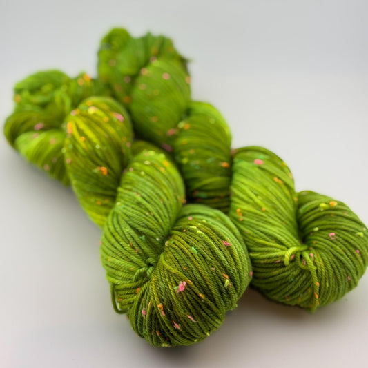 Hand Dyed Yarn, DK Weight, Superwash Merino and Neon Donegal Nep in Radioactive