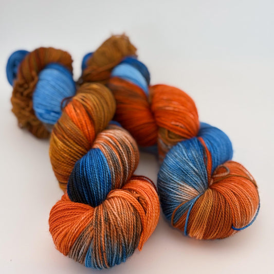 Hand Dyed Yarn, Fingering Weight, Superwash Merino and Nylon in Fiery Sunset