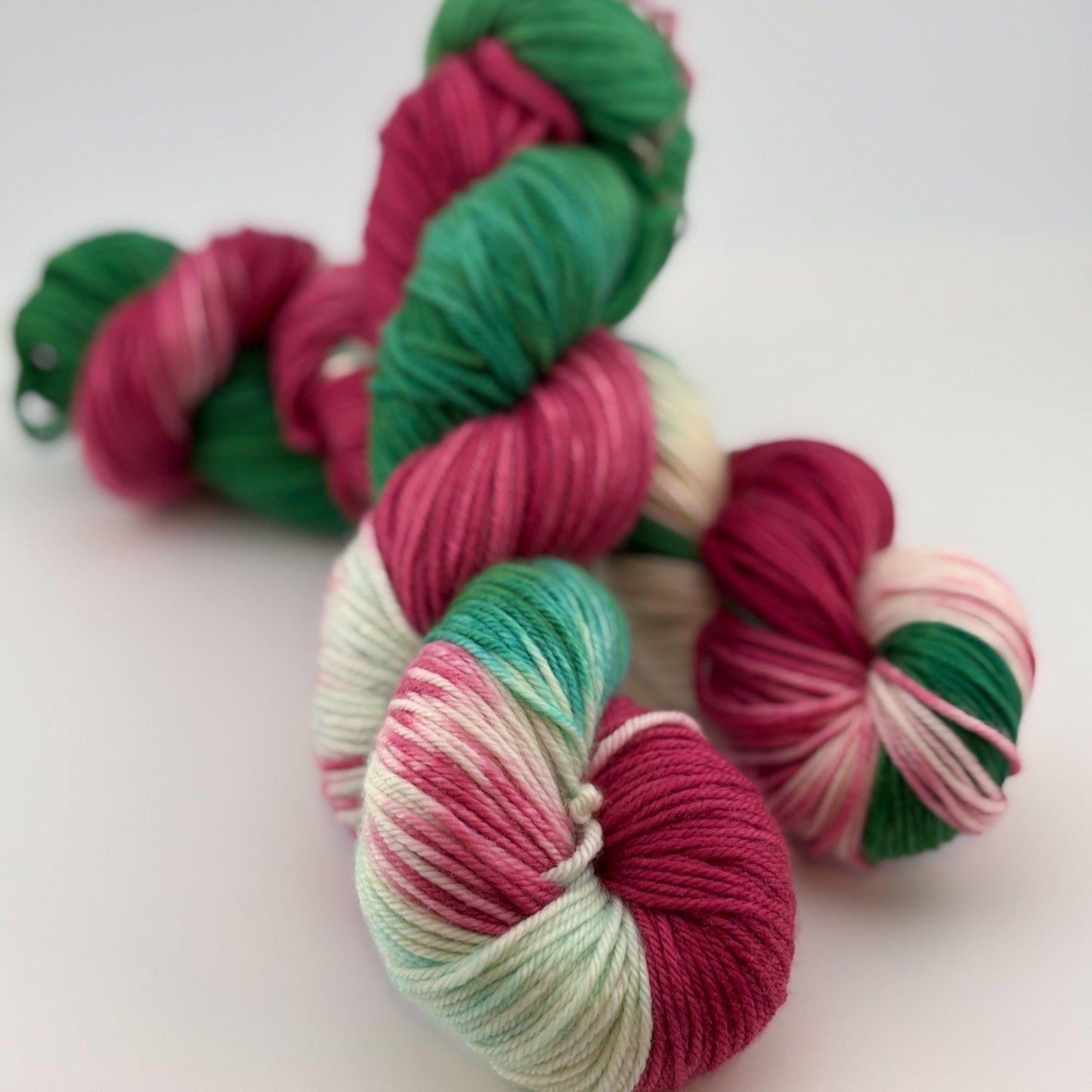 Hand Dyed Yarn, DK Weight, Superwash Merino, Cashmere, and Nylon in Old Fashioned Christmas