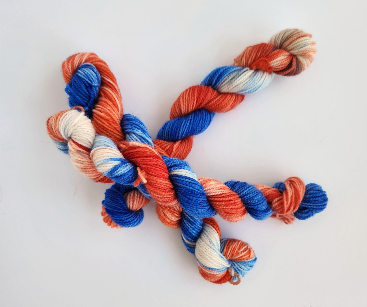 Hand Dyed Superwash Merino Mini Skein: Red, White & Blue Sock Yarn