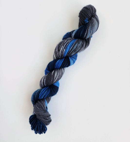 Hand Dyed Yarn, Mini Skein, Fingering Weight, Superwash Merino and Nylon, in Blue Jeans